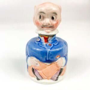 Antique Carters Ink Pa Bottle Figural Ceramic Man Blue Porcelain